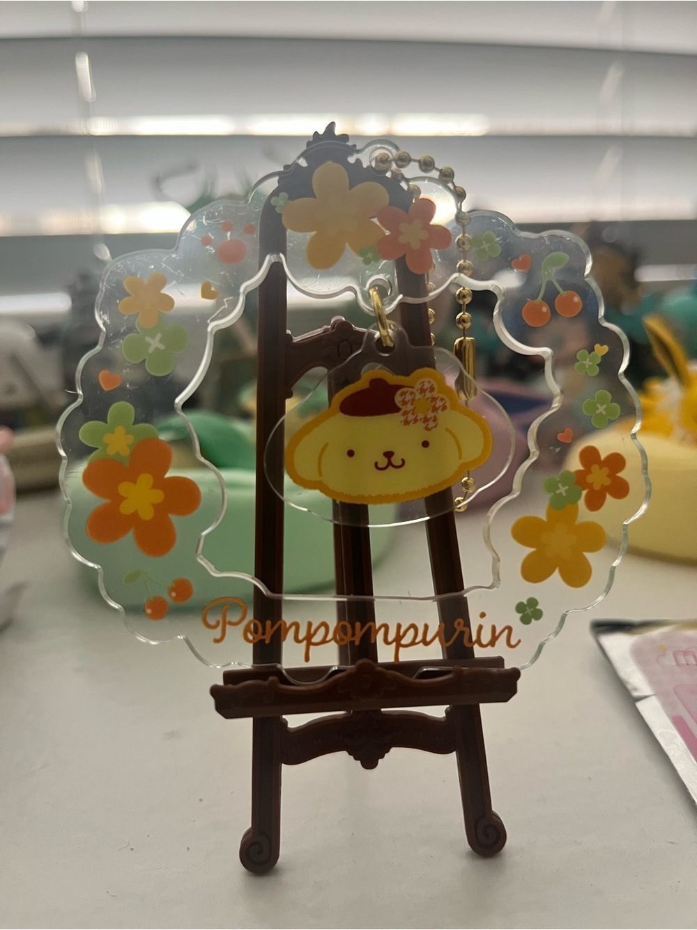 Pompompurin Floral Acrylic Keychain - Yellow & Orange